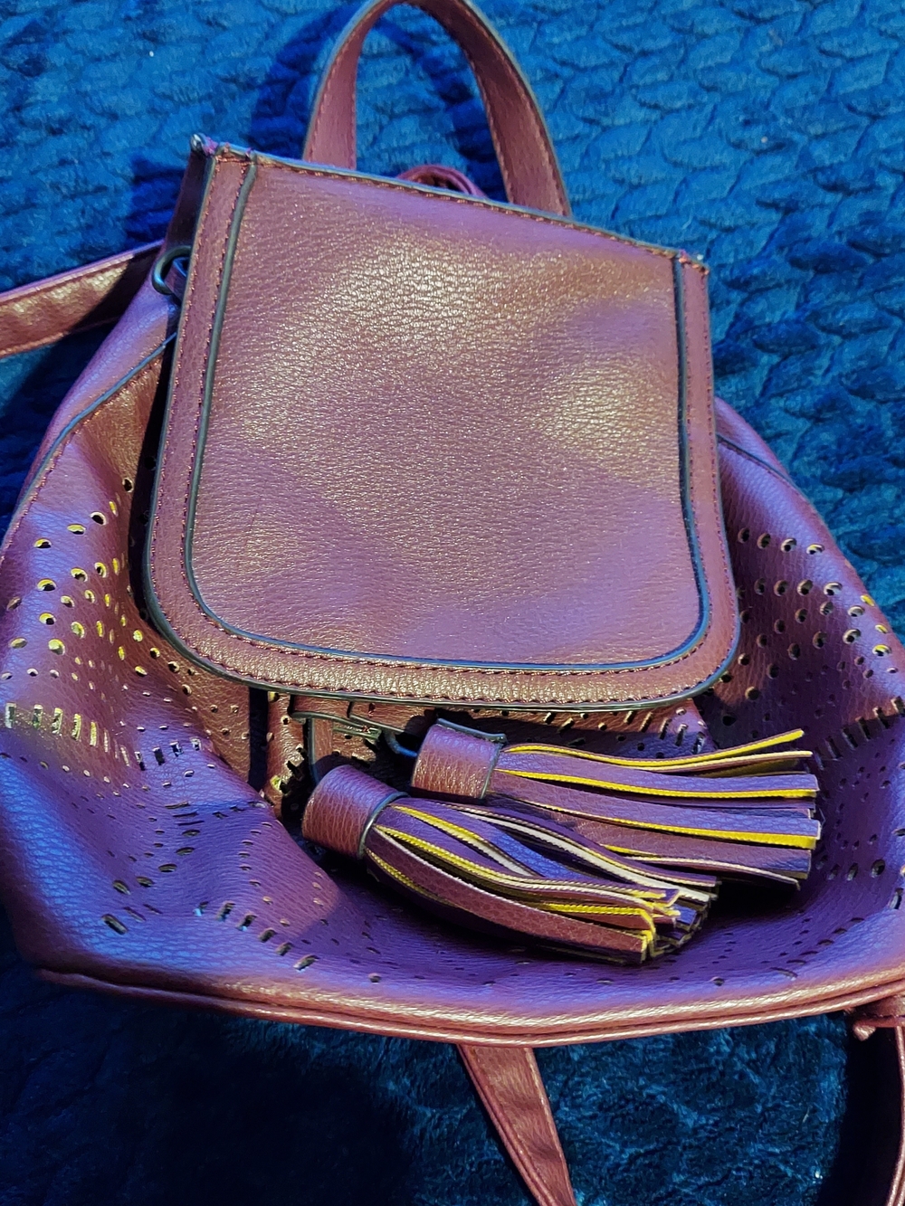 Women’s Burgundy Red Tassel Backpack Boho Purse